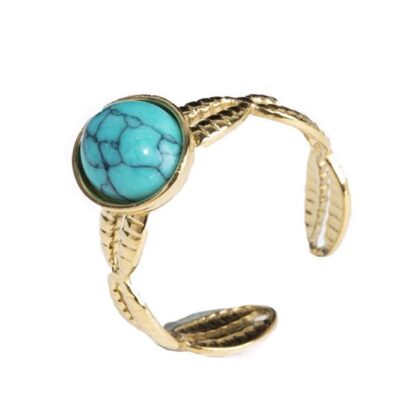 Anello ovale regolabile con turchese in acciaio inossidabile dorato A