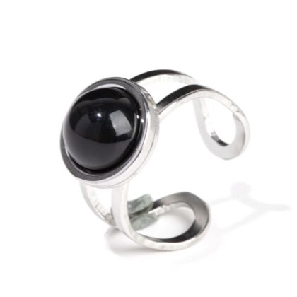 Anello rotondo in acciaio inossidabile argento con onice nero A