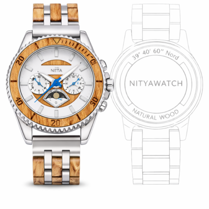 Orologio legno di Quercia e Acciaio Diamante Deep  Sea White 3 atm