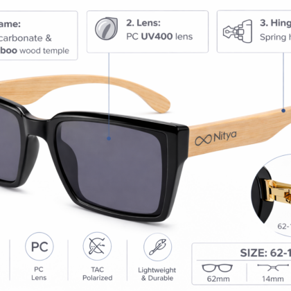 Occhiale NityaGlasses Quadro Nero PC & Bambù