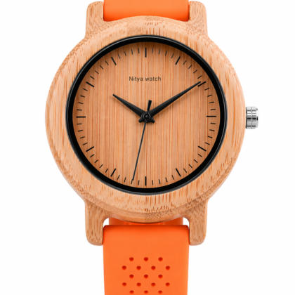 Orologio legno Wood Bambù e Silicone Arancio